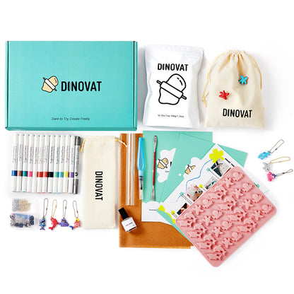 DINOVAT Air Dry Clay Pottery Kit for Adults - Includes Multi-Function Molds, Acrylic Pens,Water Brush Pen,Gloss Varnish,Air-Dry Clay for Adults,Tool Set,Clay Roller, Step-by-Step Guide